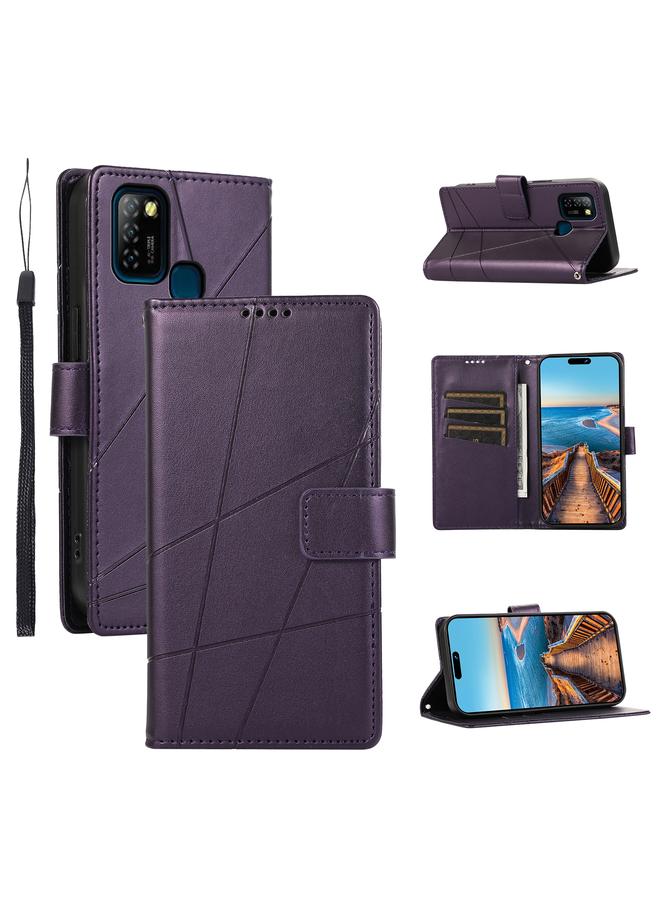 Zaboon Case For Infinix Hot 10 Lite PU Genuine Leather Texture Embossed Line Phone Case - Image 1