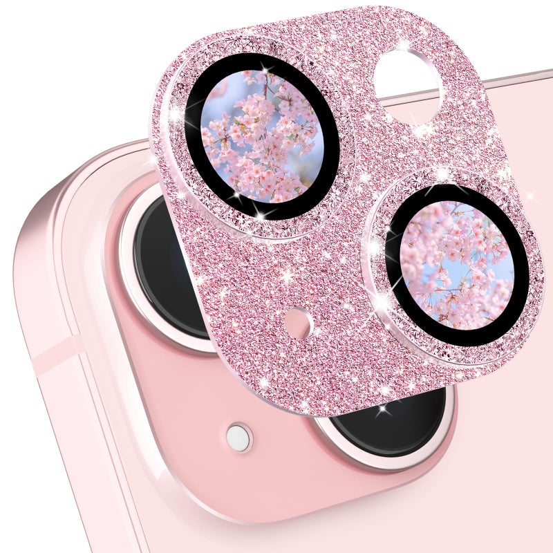 CloudValley for iPhone 15/ iPhone 15 Plus Camera Lens Protector, HD Tempered Metal Matte Glass Anti-Scratch, Case Friendly Full Screen Cover Film Accessories, GlitterPink - Image 1