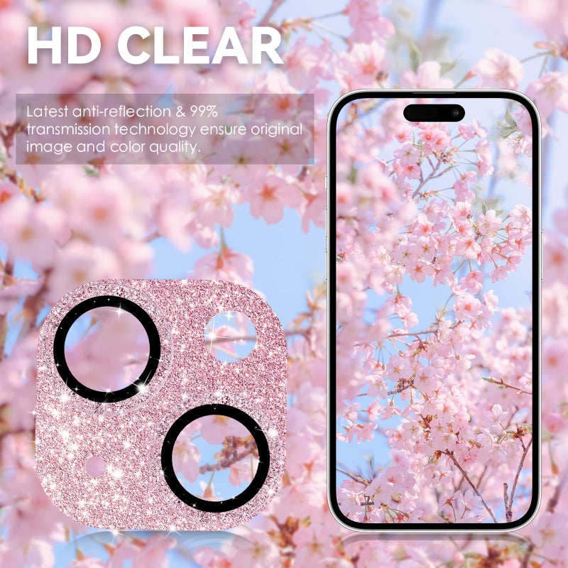 CloudValley for iPhone 15/ iPhone 15 Plus Camera Lens Protector, HD Tempered Metal Matte Glass Anti-Scratch, Case Friendly Full Screen Cover Film Accessories, GlitterPink - Image 4