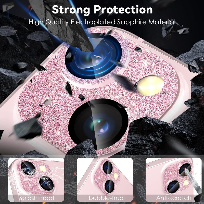 CloudValley for iPhone 15/ iPhone 15 Plus Camera Lens Protector, HD Tempered Metal Matte Glass Anti-Scratch, Case Friendly Full Screen Cover Film Accessories, GlitterPink - Image 5