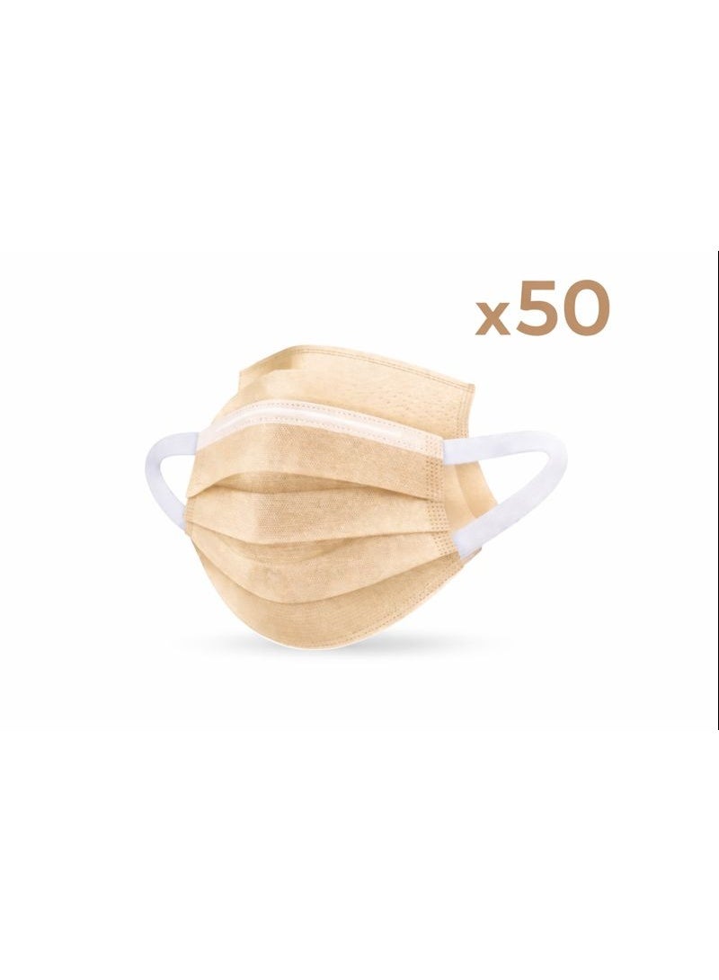 evony 3-Ply Surgical Face Mask Beige Color – Box of 50 Pieces with Soft Elastic Ear Loops - Image 1
