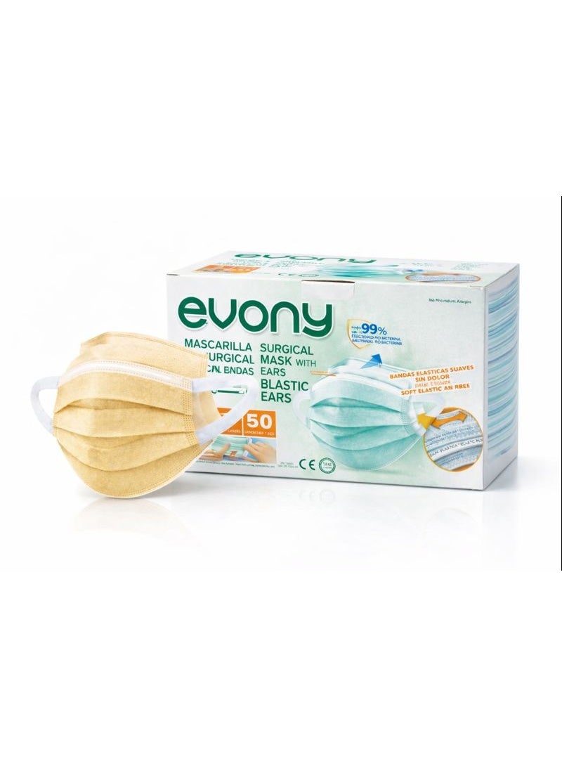 evony 3-Ply Surgical Face Mask Beige Color – Box of 50 Pieces with Soft Elastic Ear Loops - Image 4
