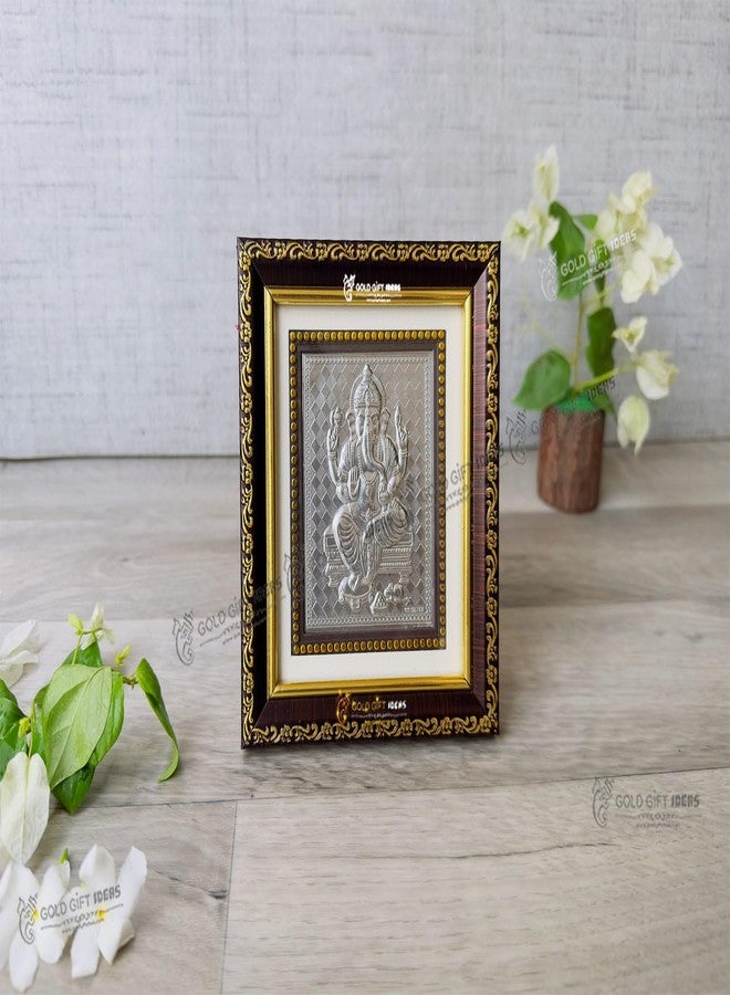 GoldGiftIdeas إطار صور غانيشا لامبودار الفضي من GoldGiftIdeas كهدية، إطار صور خشبي لغانيشا للعبادة، هدايا تذكارية لحفلات الانتقال إلى منزل جديد، تمثال اللورد غانيش للمنزل (14 × 12 سم) - Image 2