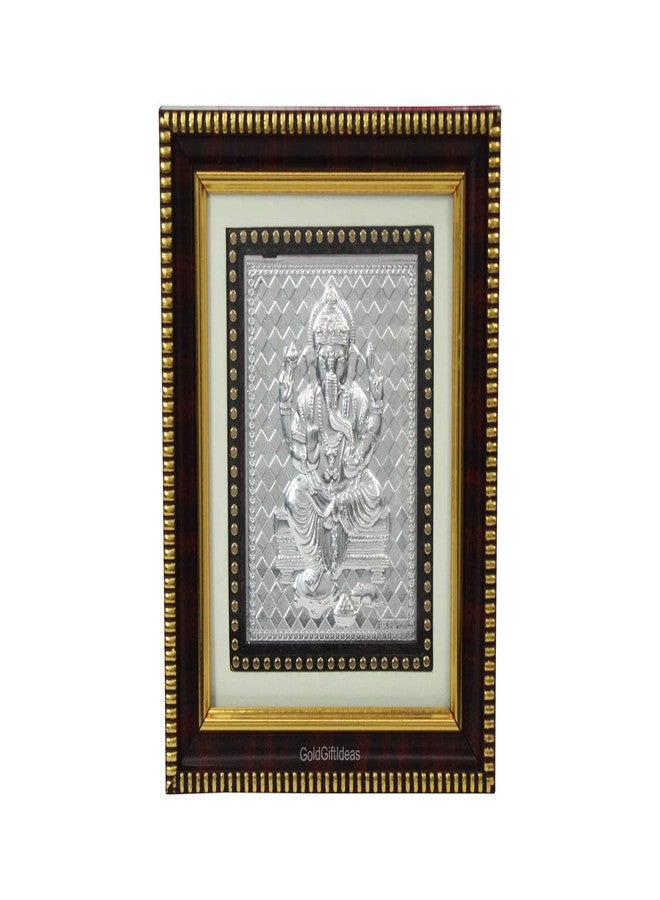 GoldGiftIdeas إطار صور غانيشا لامبودار الفضي من GoldGiftIdeas كهدية، إطار صور خشبي لغانيشا للعبادة، هدايا تذكارية لحفلات الانتقال إلى منزل جديد، تمثال اللورد غانيش للمنزل (14 × 12 سم) - Image 1
