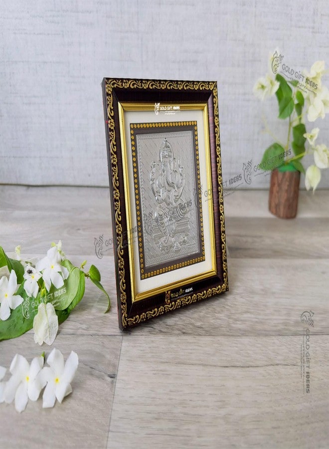 GoldGiftIdeas إطار صور غانيشا لامبودار الفضي من GoldGiftIdeas كهدية، إطار صور خشبي لغانيشا للعبادة، هدايا تذكارية لحفلات الانتقال إلى منزل جديد، تمثال اللورد غانيش للمنزل (14 × 12 سم) - Image 3