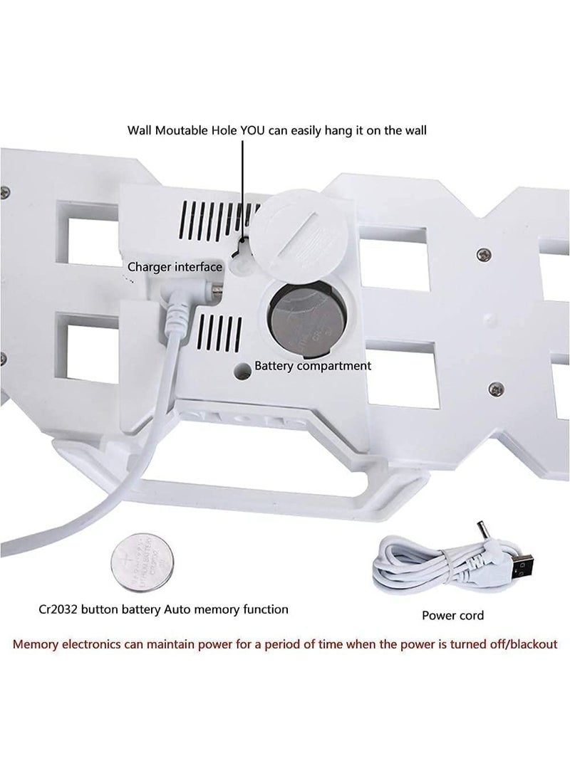 Multifunctional LED Digital Wall Clock,3D Wall Led Alarm Digital Clock White Number Time Clock with Automatic Brightness Adjustable, 12/24 Hr Time/Date Temperature Display, Electric Nightlight Alarm Clock for Modern Home Decoration - Image 3