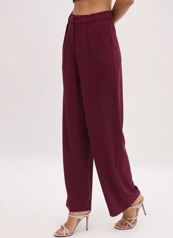 ساسافراس Burgundy High-Rise Straight Fit Trousers for Women