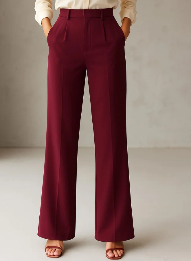 ساسافراس Burgundy High-Rise Straight Fit Trousers for Women