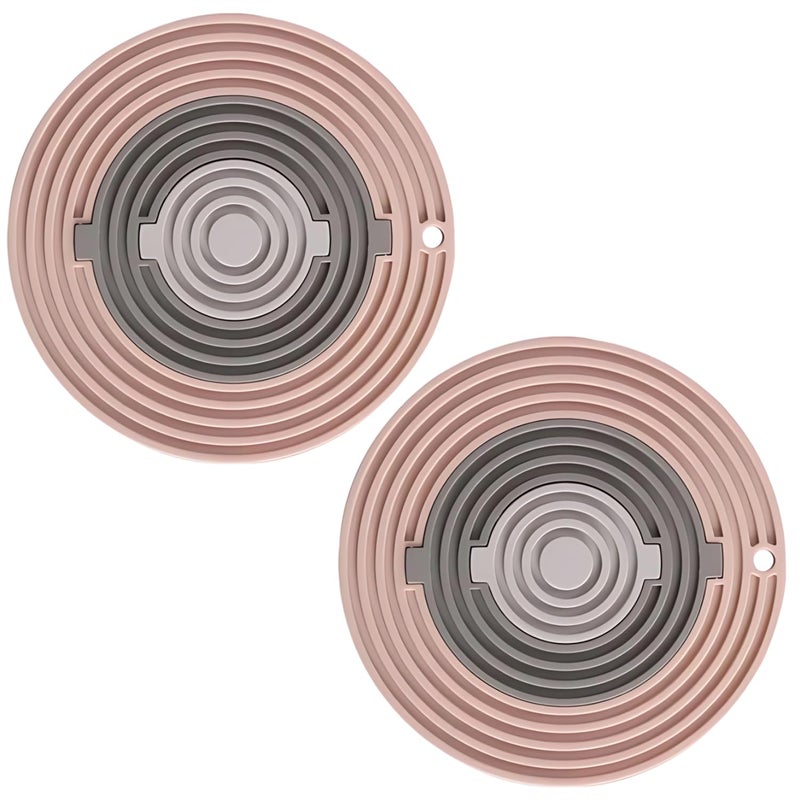 BENCI 3in1 Round Silicone Trivet Mat Drink Coaster Multipurpose for Hot Pots Dishes Bowls Cups Heat Resistant NonSlip Pad Tabletop Protection Pink 2 Set 20 CM - Image 1