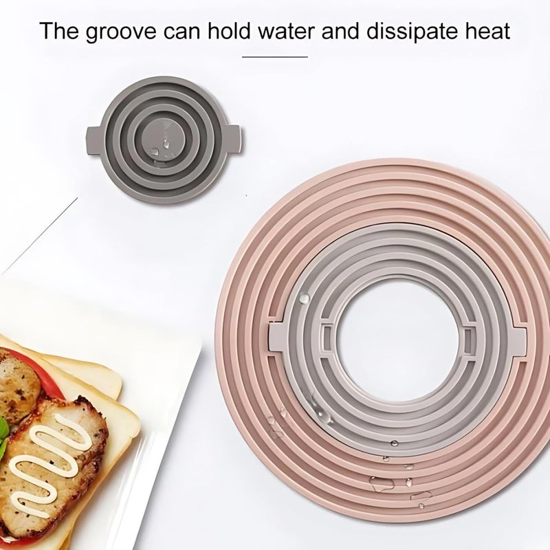 BENCI 3in1 Round Silicone Trivet Mat Drink Coaster Multipurpose for Hot Pots Dishes Bowls Cups Heat Resistant NonSlip Pad Tabletop Protection Pink 2 Set 20 CM - Image 4