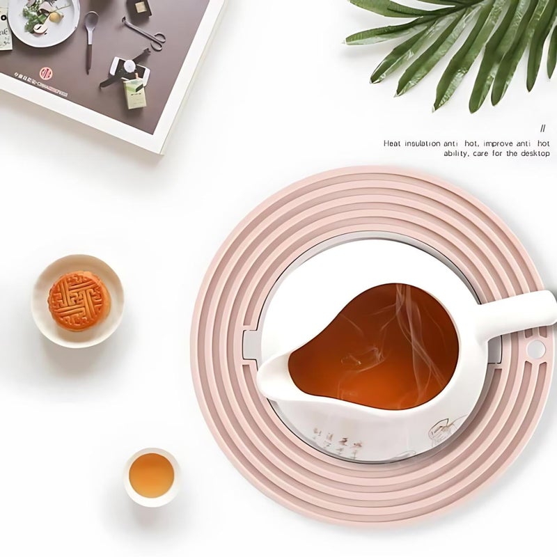 BENCI 3in1 Round Silicone Trivet Mat Drink Coaster Multipurpose for Hot Pots Dishes Bowls Cups Heat Resistant NonSlip Pad Tabletop Protection Pink 2 Set 20 CM - Image 3