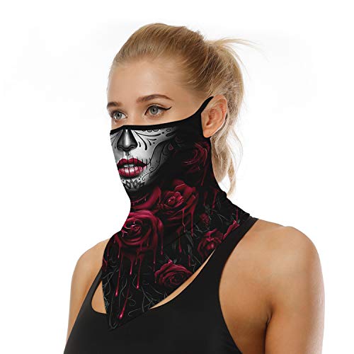 YAYOUREL Halloween Scary Skull Mask Halloween Masks for Adults Skeleton Bandana Neck Gaiter Face Mask Covering Ear Loop Hole Triangle Bandanas for Men Women UV Face Scarf Mask Cover Fishing - Image 2