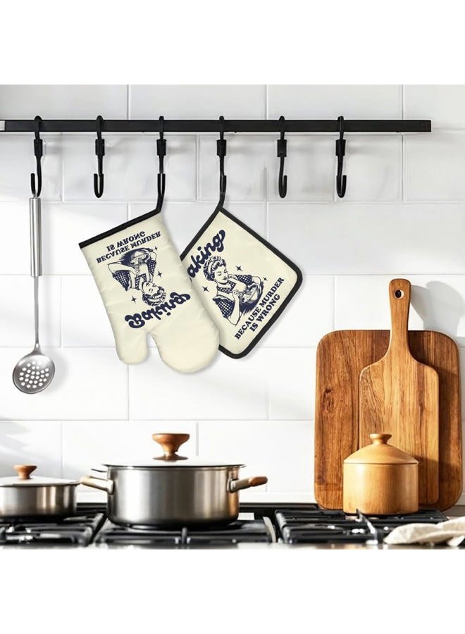 DYJYBMY Baking Because Murder is Wrong Funny Oven Mitts and Pot Holder Set, Humorous Vintage Lady Kitchen Gadgets for Women, Birthday Gifts for Bake Lover Chef, Hostess Gifts for Mom Wife Sister BFF - Image 4
