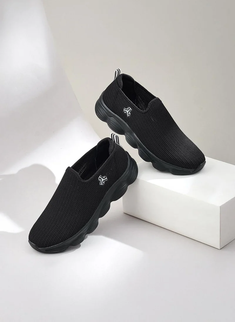 Campus Men Strive Memory Tech Lite Slip-On Walking Shoes-Black
