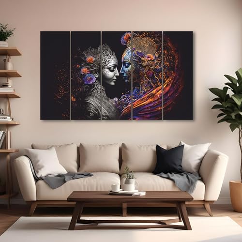 The Castle Decor Radha Krishna Wall Painting for Living Room Big Size - Radha Krishna Painting Wall Decor for Bedroom, Office, Hotels - Peaceful Digital Painting Wooden Framed for Gifting (27x48 inch) - Image 1