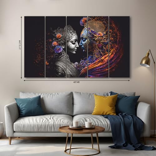 The Castle Decor Radha Krishna Wall Painting for Living Room Big Size - Radha Krishna Painting Wall Decor for Bedroom, Office, Hotels - Peaceful Digital Painting Wooden Framed for Gifting (27x48 inch) - Image 2