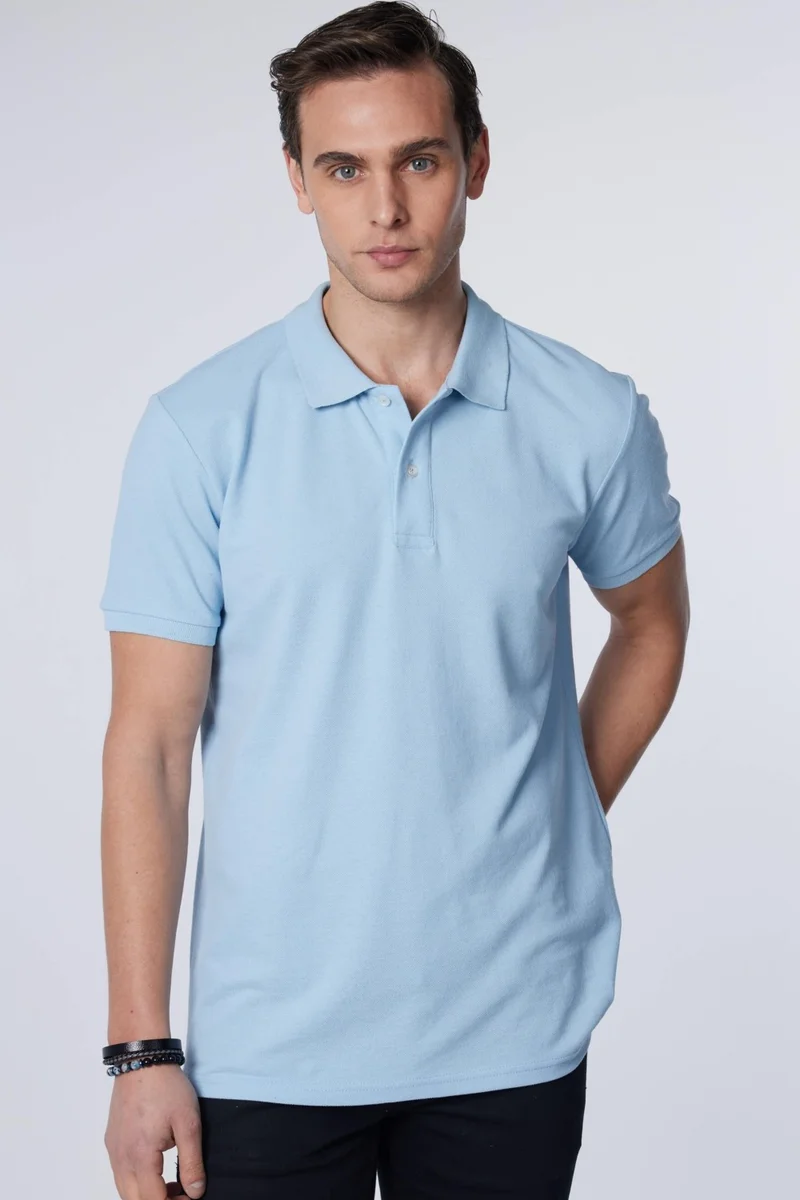 تودورس Men's Slim Fit Narrow Cut Cotton Soft Textured Cool Keeping Fabric Plain Pique Blue Polo Collar T-Shirt
