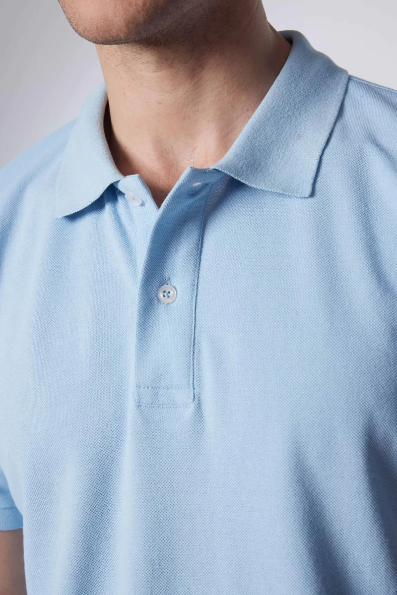 تودورس Men's Slim Fit Narrow Cut Cotton Soft Textured Cool Keeping Fabric Plain Pique Blue Polo Collar T-Shirt