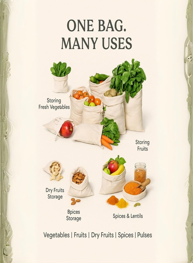 WANDF Reusable Cotton Vegetable Bags – Washable Grocery Produce Storage Drawstring Bags for Fruits, Veggies, Pantry, Travel, Eco-Friendly Cloth Bags (5 Mesh + 5 Large) - Image 2