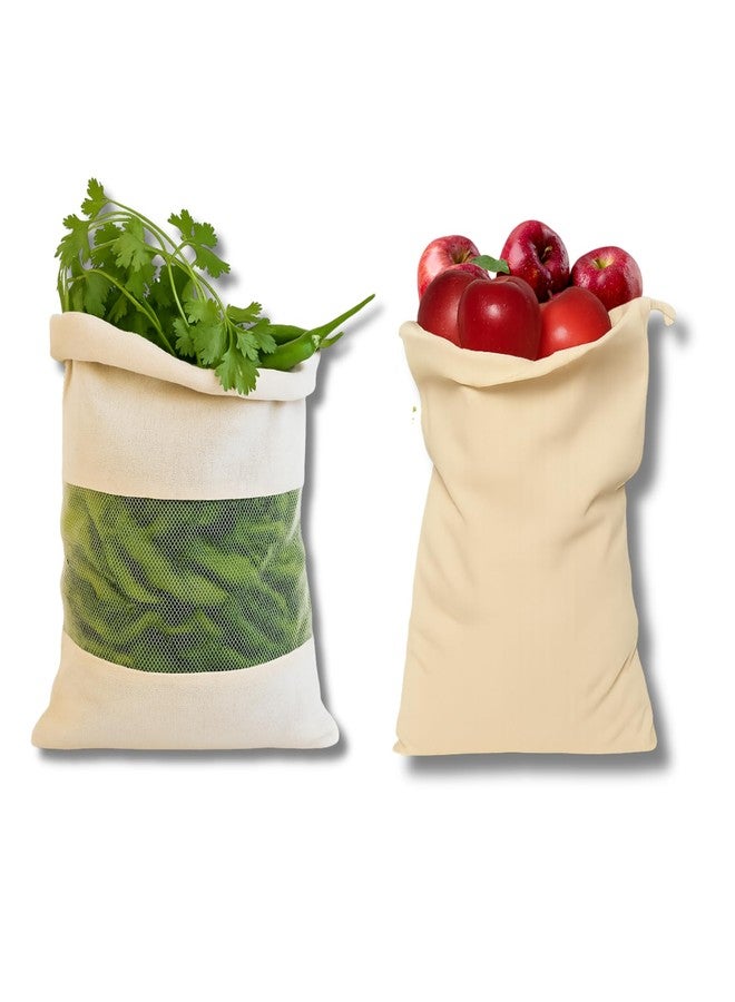 WANDF Reusable Cotton Vegetable Bags – Washable Grocery Produce Storage Drawstring Bags for Fruits, Veggies, Pantry, Travel, Eco-Friendly Cloth Bags (5 Mesh + 5 Large) - Image 1