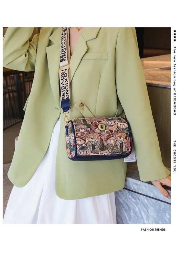 Rup Art Bear Pattern Crossbody Women’s Bag Exquisite Thick Shoulder Strap Pu Leather Girl’s Versatile Canvas Bag Shoulder Bag Messenger Bags For Ladies  - Image 2