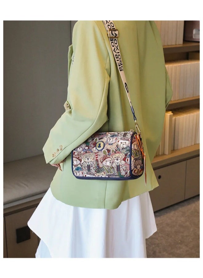 Rup Art Bear Pattern Crossbody Women’s Bag Exquisite Thick Shoulder Strap Pu Leather Girl’s Versatile Canvas Bag Shoulder Bag Messenger Bags For Ladies  - Image 3