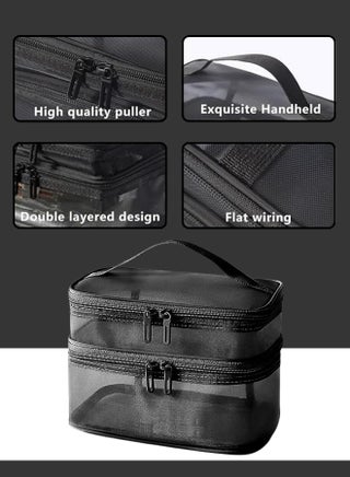 Transparent mesh makeup bag with two compartments (top and bottom) for perfect cosmetic organization - Z03 - view 3
