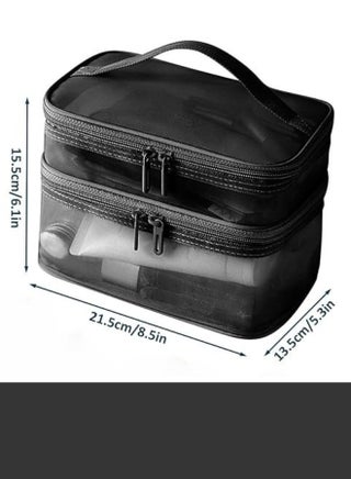 Transparent mesh makeup bag with two compartments (top and bottom) for perfect cosmetic organization - Z03 - view 4