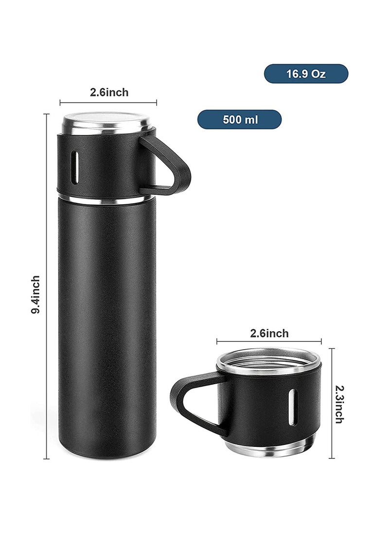 Ntech - NTECH 500Ml Bullet Thermos Bottle Set Double-Layer Stainless Steel Vacuum Flask Travel Water Bottle Business Tea Cup For Coffee Hot drink and Cold drink water Christmas Gift (Black) - Image 1