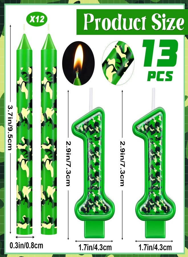 Zomiboo 13 Pcs Camo Birthday Candles Army Theme Green Number Camouflage Cake Candles for Birthday Graduation Celebration Wedding Party Supplies Decoration(Number 11) - Image 2