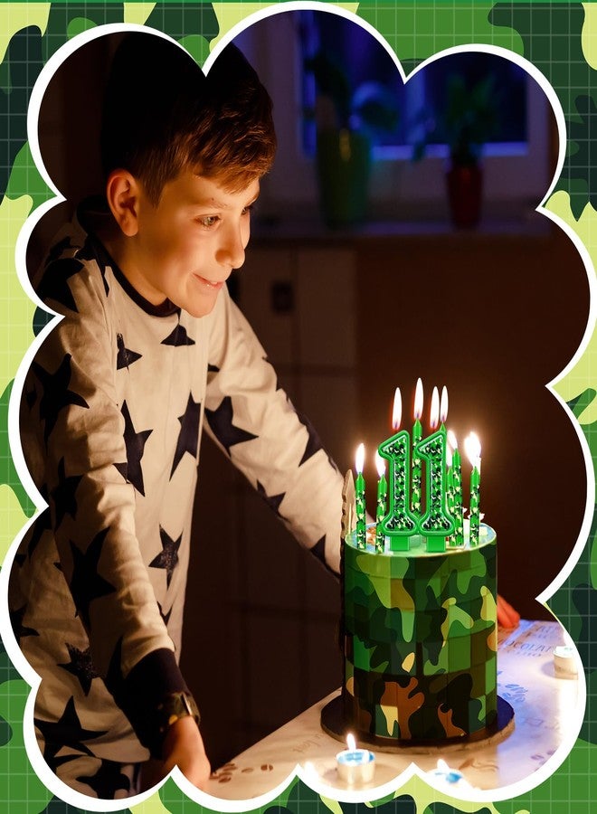 Zomiboo 13 Pcs Camo Birthday Candles Army Theme Green Number Camouflage Cake Candles for Birthday Graduation Celebration Wedding Party Supplies Decoration(Number 11) - Image 3