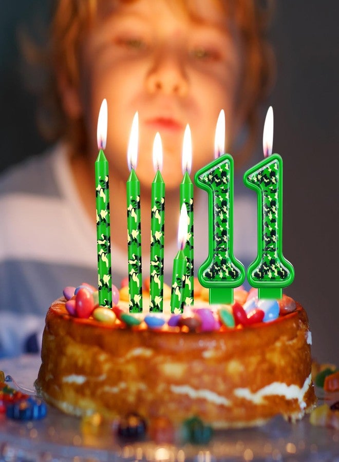 Zomiboo 13 Pcs Camo Birthday Candles Army Theme Green Number Camouflage Cake Candles for Birthday Graduation Celebration Wedding Party Supplies Decoration(Number 11) - Image 4