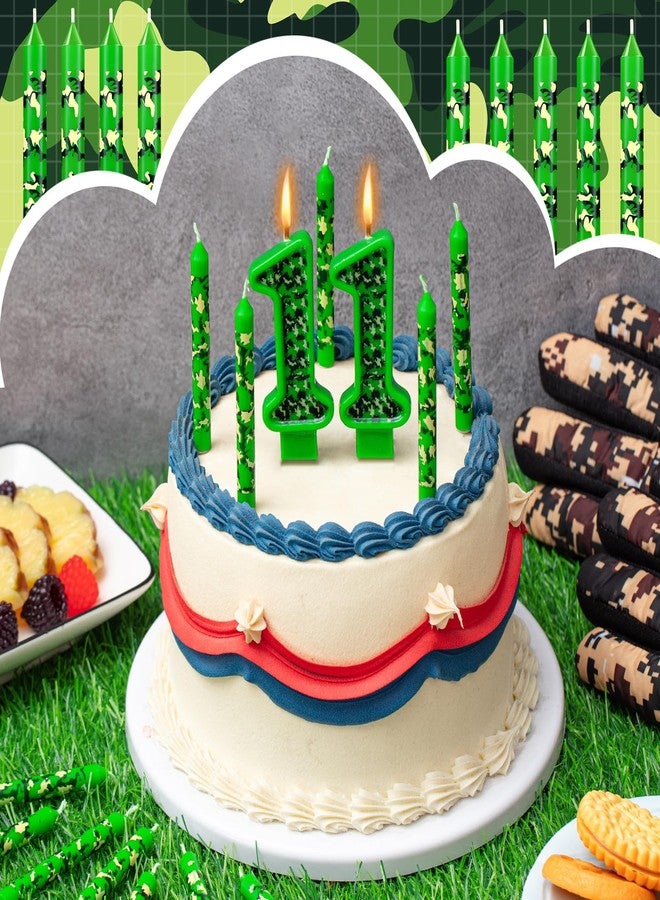 Zomiboo 13 Pcs Camo Birthday Candles Army Theme Green Number Camouflage Cake Candles for Birthday Graduation Celebration Wedding Party Supplies Decoration(Number 11) - Image 5