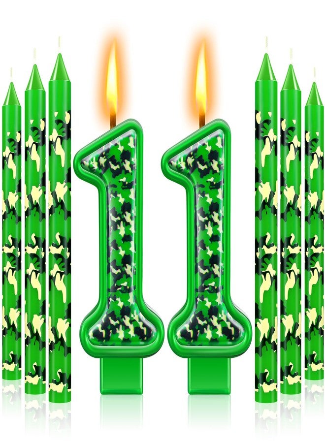 Zomiboo 13 Pcs Camo Birthday Candles Army Theme Green Number Camouflage Cake Candles for Birthday Graduation Celebration Wedding Party Supplies Decoration(Number 11) - Image 1