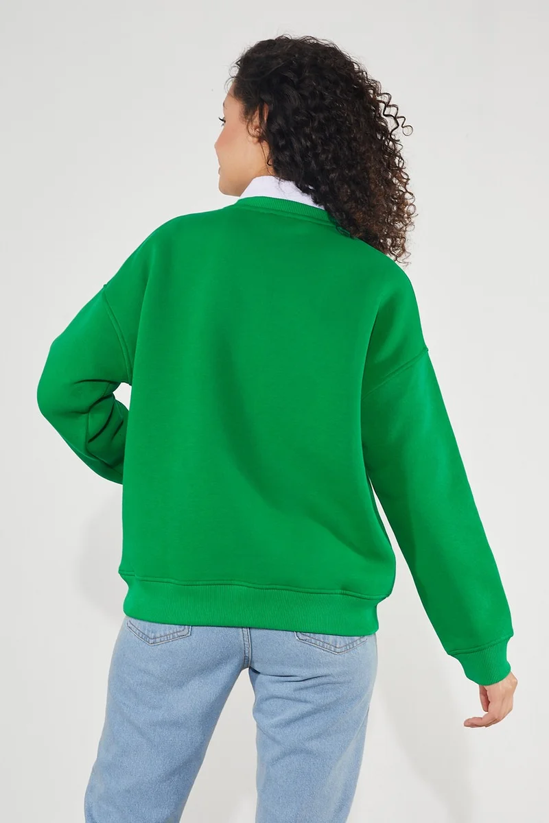 توينتي3 Women's Crew Neck Long Sleeve Basic 3 Thread Raised Sweatshirt