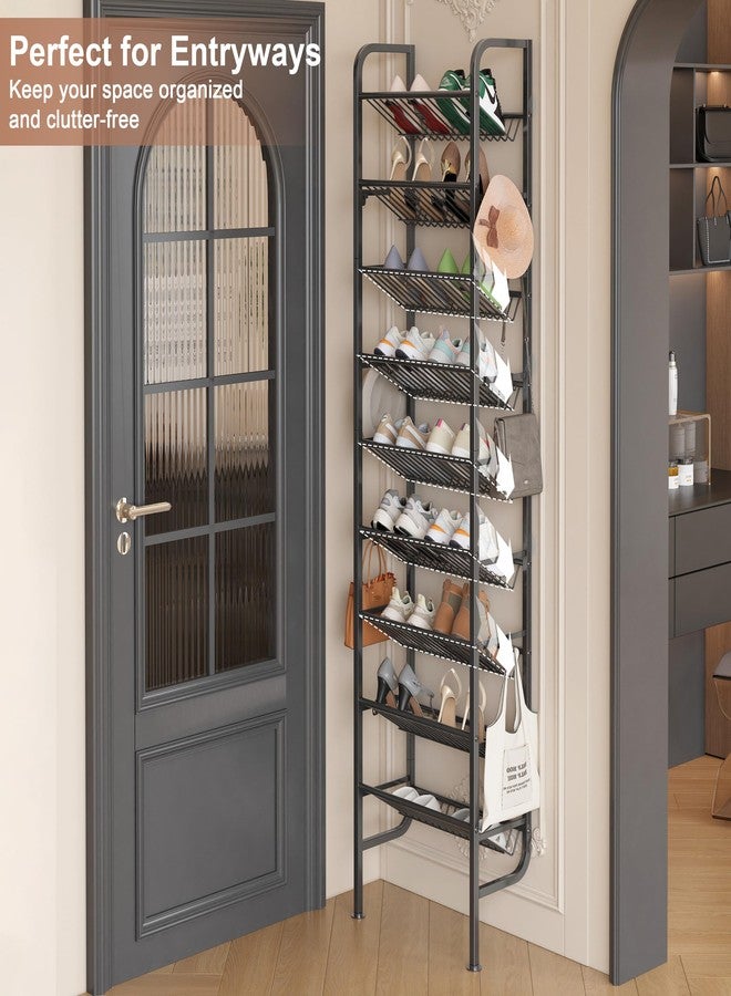 UMDONX 9 Layer Shoe Rack for 18 Pairs Shoes, Freestanding Shoe Organizer with 12 Hooks & 8 Adhesive Pads, Space-Saving Vertical Storage for Entryway and Walk-in Closet - Image 4