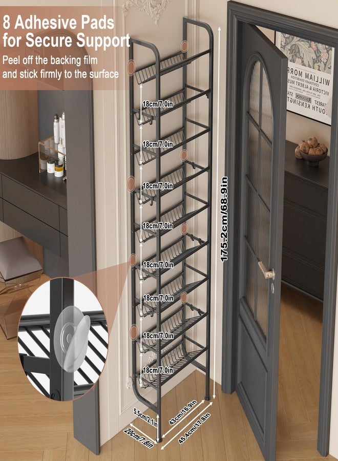 UMDONX 9 Layer Shoe Rack for 18 Pairs Shoes, Freestanding Shoe Organizer with 12 Hooks & 8 Adhesive Pads, Space-Saving Vertical Storage for Entryway and Walk-in Closet - Image 2