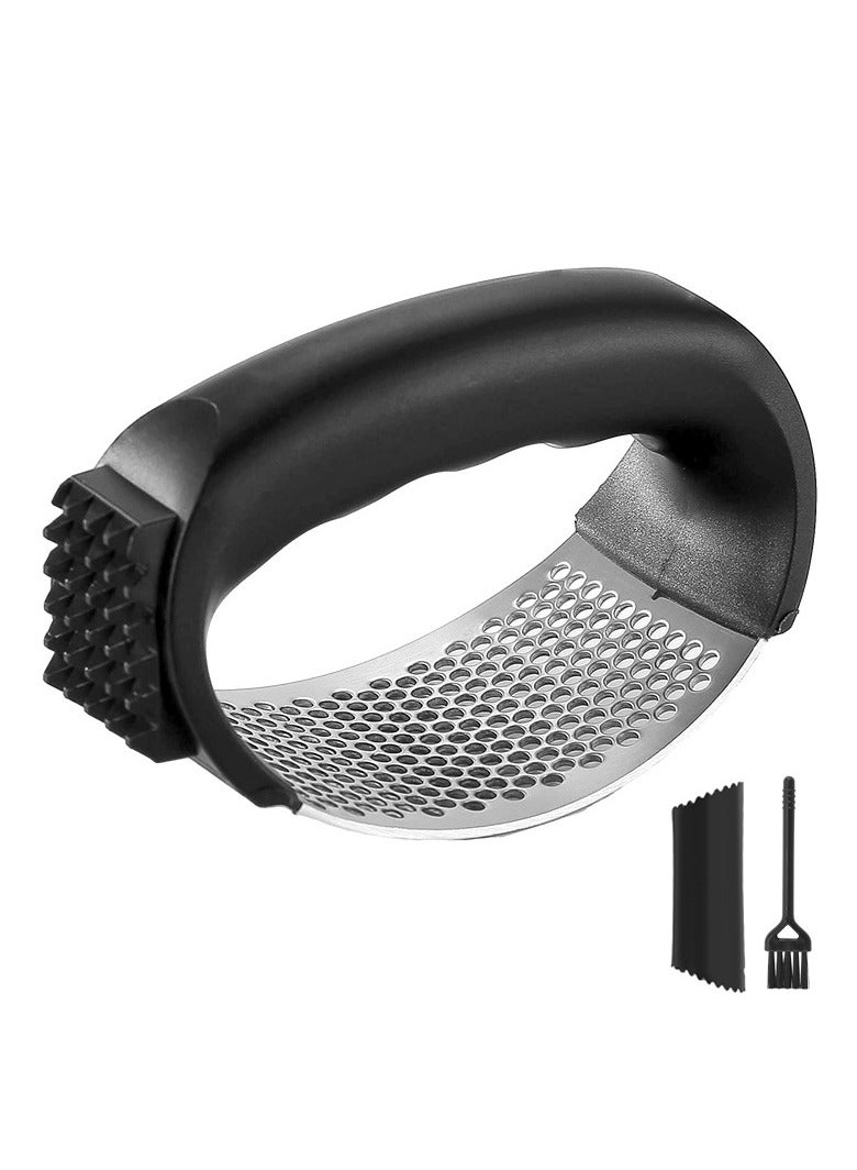 Garlic Press Rocker, Stainless Steel Garlic Presser, Garlic Mincer Crusher Masher with Peeler and Cleaning Brush, Garlic Chopper for Smash Garlic Kitchen Gadgets Tools  - Image 1