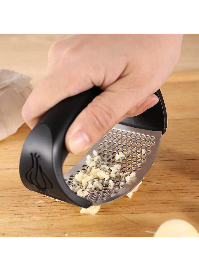 Garlic Press Rocker, Stainless Steel Garlic Presser, Garlic Mincer Crusher Masher with Peeler and Cleaning Brush, Garlic Chopper for Smash Garlic Kitchen Gadgets Tools  - Image 2