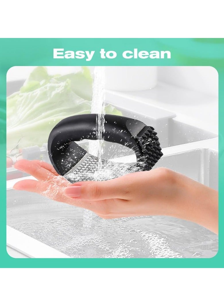 Garlic Press Rocker, Stainless Steel Garlic Presser, Garlic Mincer Crusher Masher with Peeler and Cleaning Brush, Garlic Chopper for Smash Garlic Kitchen Gadgets Tools  - Image 5