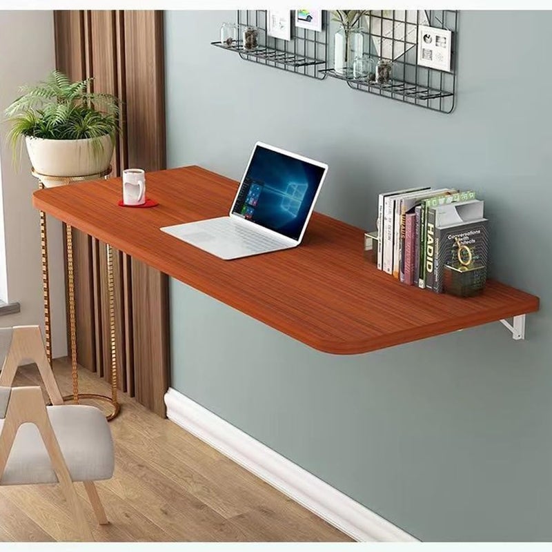 VITION Computer Wall Mount Stand Folding Wall-Mounted Drop-Leaf Table,Metal Folding Shelf Bench Table Bracket (Walnut, 30 X 60 cm) - Image 4