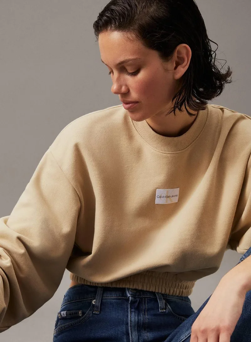 Calvin Klein Jeans Pale Khaki Cropped Cotton Terry Sweatshirt for Women | Best Price UAE