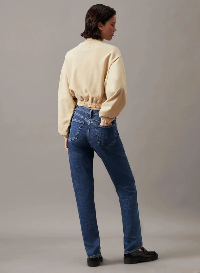 Calvin Klein Jeans Pale Khaki Cropped Cotton Terry Sweatshirt for Women | Best Price UAE