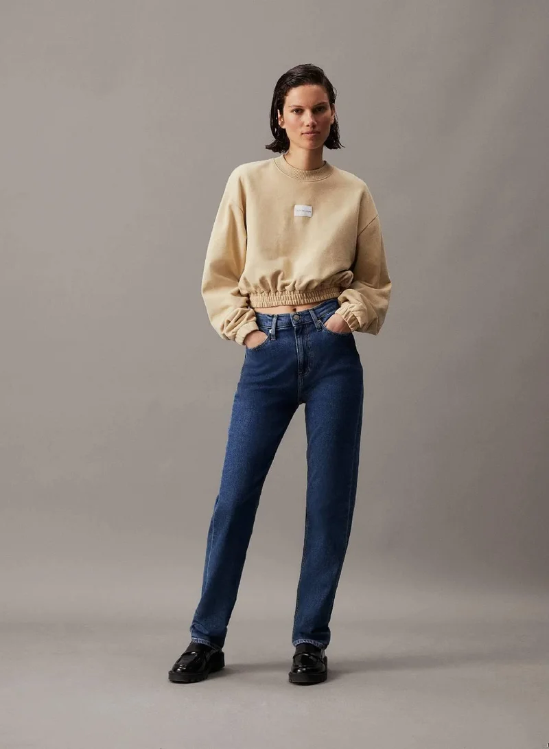 Calvin Klein Jeans Pale Khaki Cropped Cotton Terry Sweatshirt for Women | Best Price UAE
