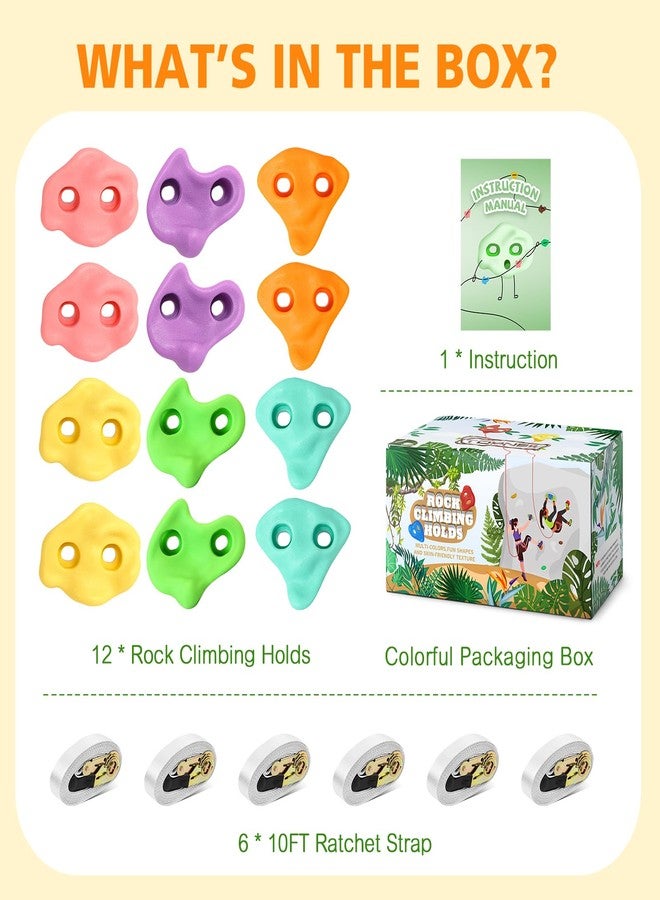 TOPNEW 12 Ninja Tree Climbing Holds for Kids Climber, Tree Climbing Kit with 6 Ratchet Straps for Outdoor Ninja Warrior Obstacle Course Training, Pastel Color - Image 2