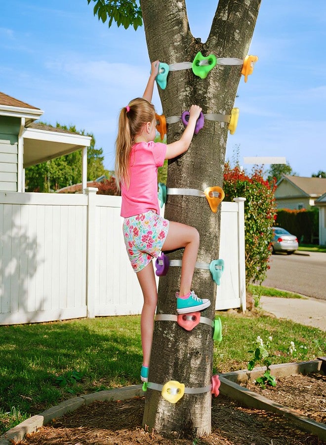 TOPNEW 12 Ninja Tree Climbing Holds for Kids Climber, Tree Climbing Kit with 6 Ratchet Straps for Outdoor Ninja Warrior Obstacle Course Training, Pastel Color - Image 4