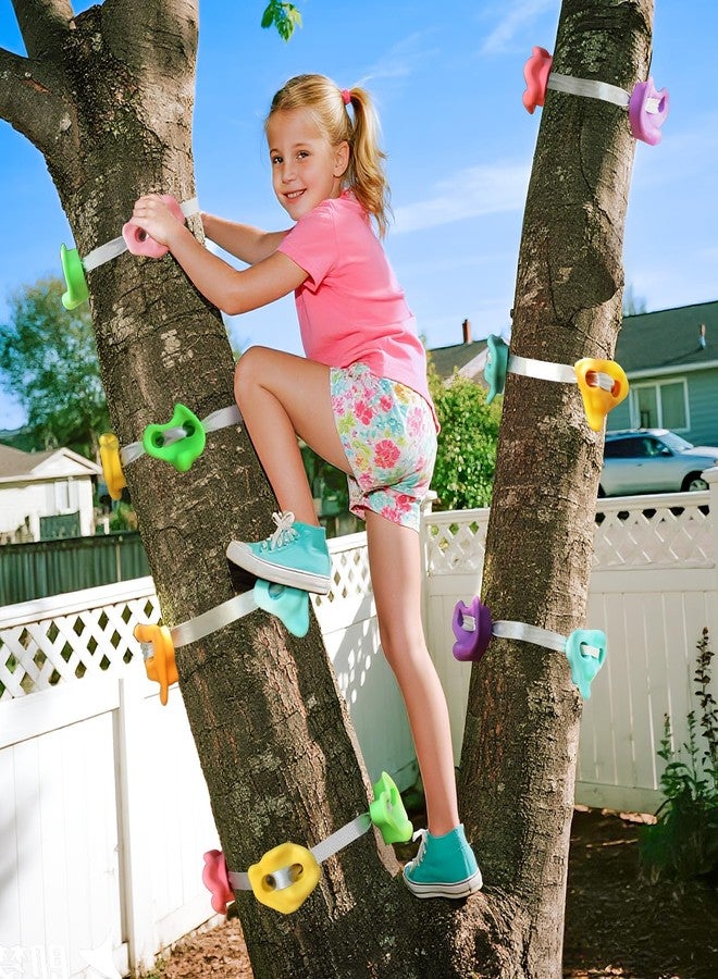 TOPNEW 12 Ninja Tree Climbing Holds for Kids Climber, Tree Climbing Kit with 6 Ratchet Straps for Outdoor Ninja Warrior Obstacle Course Training, Pastel Color - Image 5