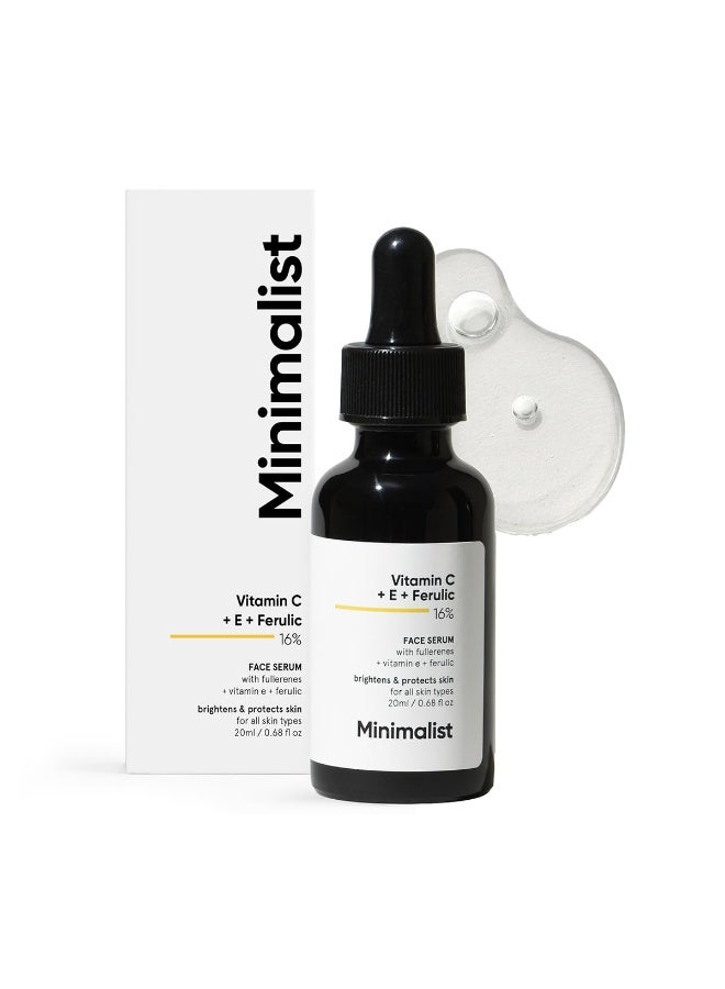 Minimalist Skin Brightening & Uneven Skin Tone Treating Vitamin C 16% Face Serum (Advanced) | Advanced Glowing Formula With Power of Vit C & E, Ferulic Acid & Fullerenes to boost radiance, Protects from Oxidative Stress & Improves Skin Texture| For Women & Men | 20 ml - Image 1