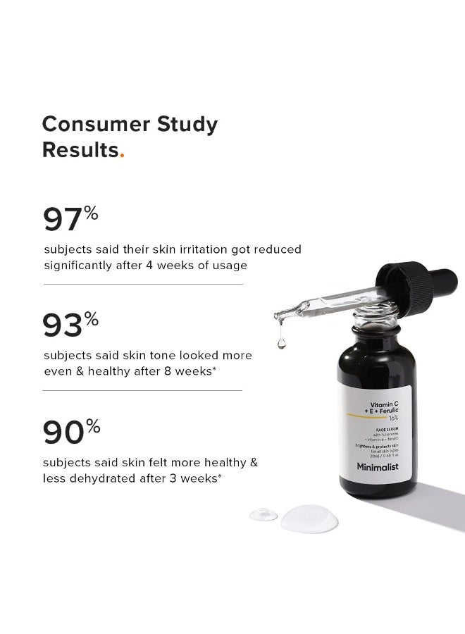 Minimalist Skin Brightening & Uneven Skin Tone Treating Vitamin C 16% Face Serum (Advanced) | Advanced Glowing Formula With Power of Vit C & E, Ferulic Acid & Fullerenes to boost radiance, Protects from Oxidative Stress & Improves Skin Texture| For Women & Men | 20 ml - Image 3