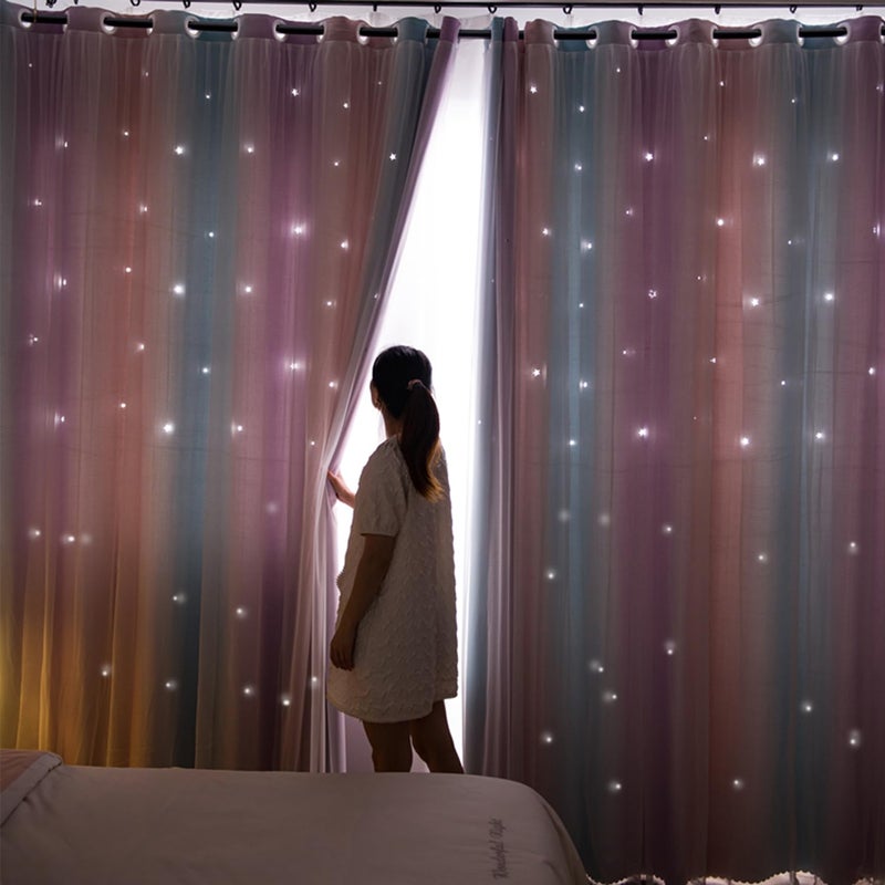 Yancorp Curtains for Girls Bedroom Kids Room Curtain Colorful Window Nursery Curtain 63 inches Length Room Darkening Grommet 2 Layers (Pink Purple, W52 X L63) - Image 4